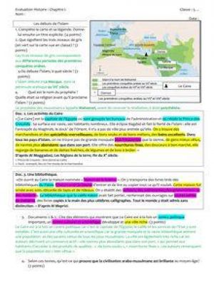 Affiche du document Evaluation d'histoire : chapitre sur les débuts de l'Islam - 5e