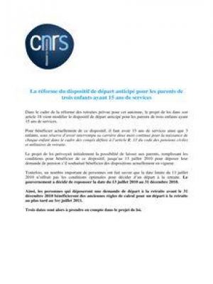 Affiche du document La réforme du dispositif de départ anticipé pour les parents de trois enfants ayant ans de services